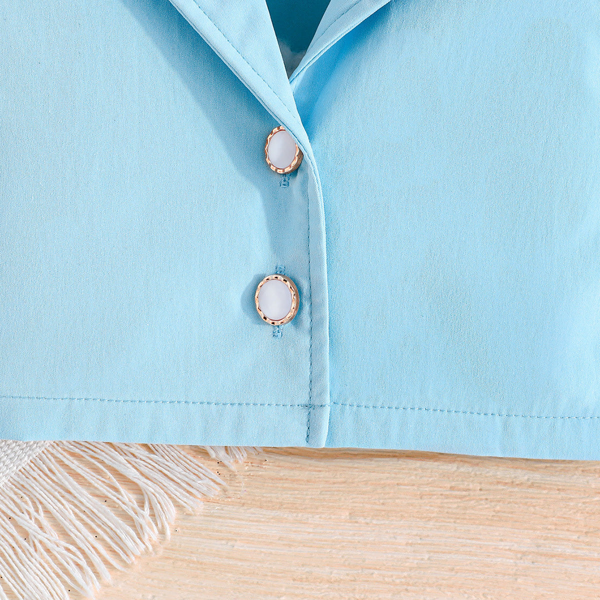 Girls Light Blue Waistcoat with Spaghetti Top & Tiered Ruffle Shorts Set 3 pc. Sets
