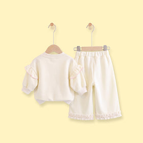 Girls Cream Embellished Sweatshirt & Pants Sets Sets