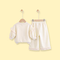 Girls Cream Embellished Sweatshirt & Pants Sets Sets