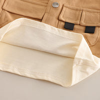 Boys Khaki Short Sleeves Attached Waistcoat T-Shirt With Shorts Set 2 pc. Sets