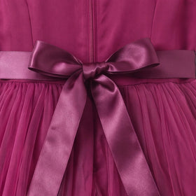 Girls Dark Pink Floral Applique Fit & Flare Party Dress Party Dresses