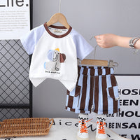 Boys Light Blue Elephant Printed Raglan Sleeves T-Shirt With Striped Shorts Set 2 pc. Sets Light Blue 1-2 Y