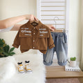 Boys Brown Typographic Printed Shirt With Denim Pants Set 2 pc. Sets Brown 1-2 Y
