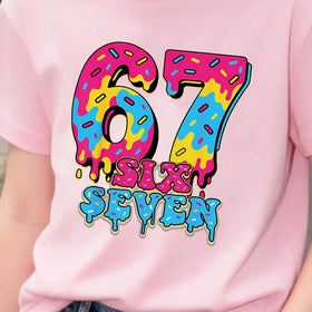 Girls Pink Alphanumeric Print Short Sleeve T-Shirt Tshirts