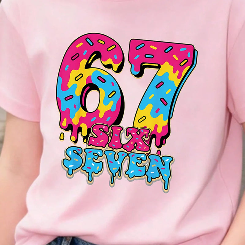 Girls Pink Alphanumeric Print Short Sleeve T-Shirt Tshirts