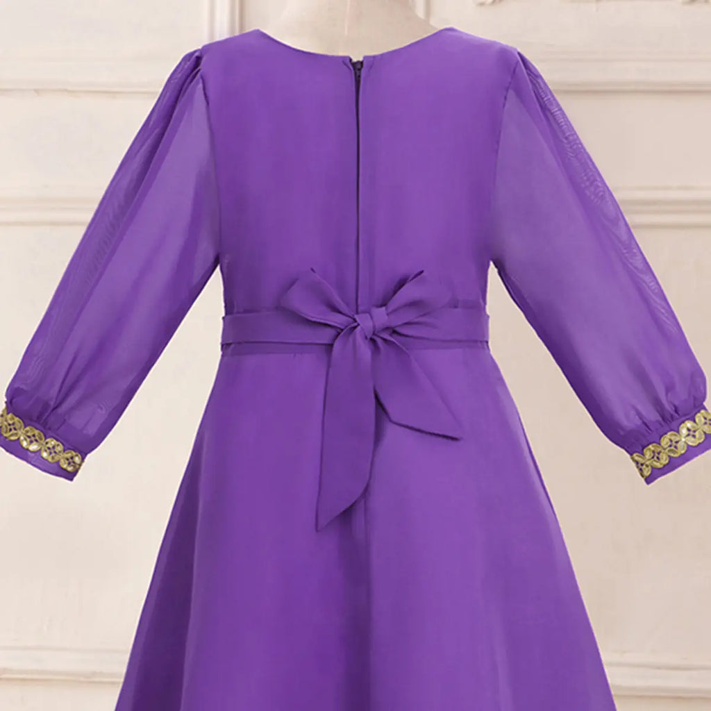 Girls Purple Embellished Drop-Waist Dress Casual Dresses