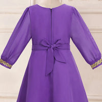 Girls Purple Embellished Drop-Waist Dress Casual Dresses