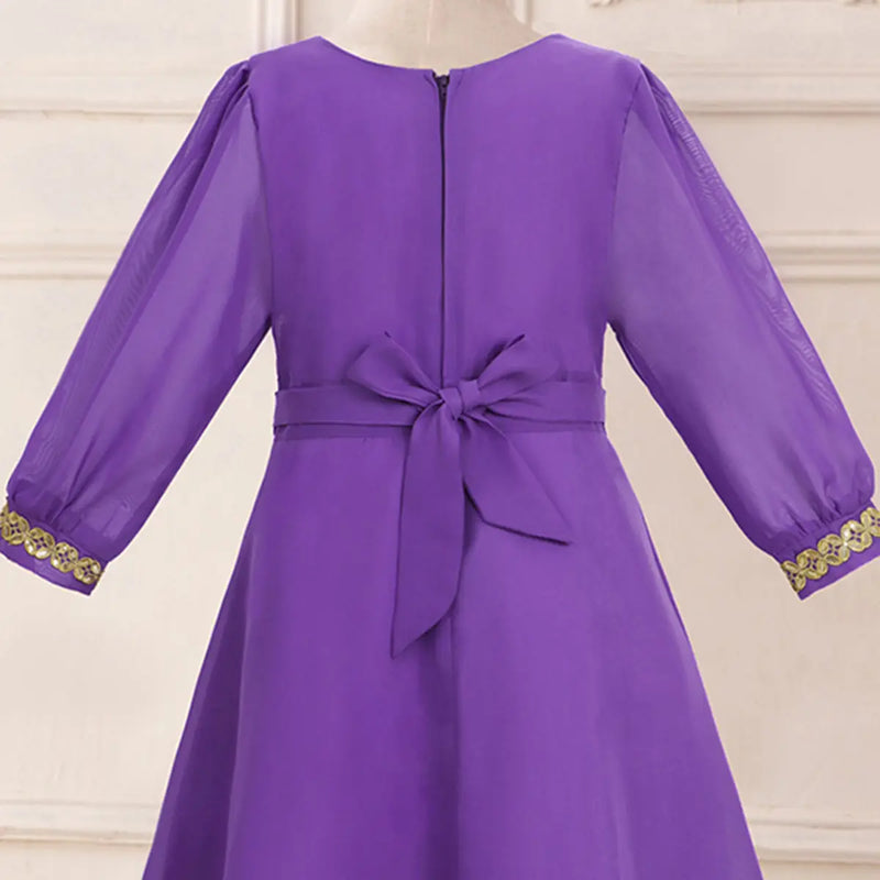 Girls Purple Embellished Drop-Waist Dress Casual Dresses