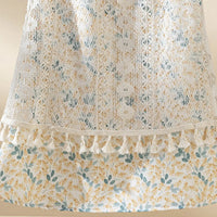 Girls Off White Floral Print Sleeveless Lace Overlay A-line Dress Casual Dresses