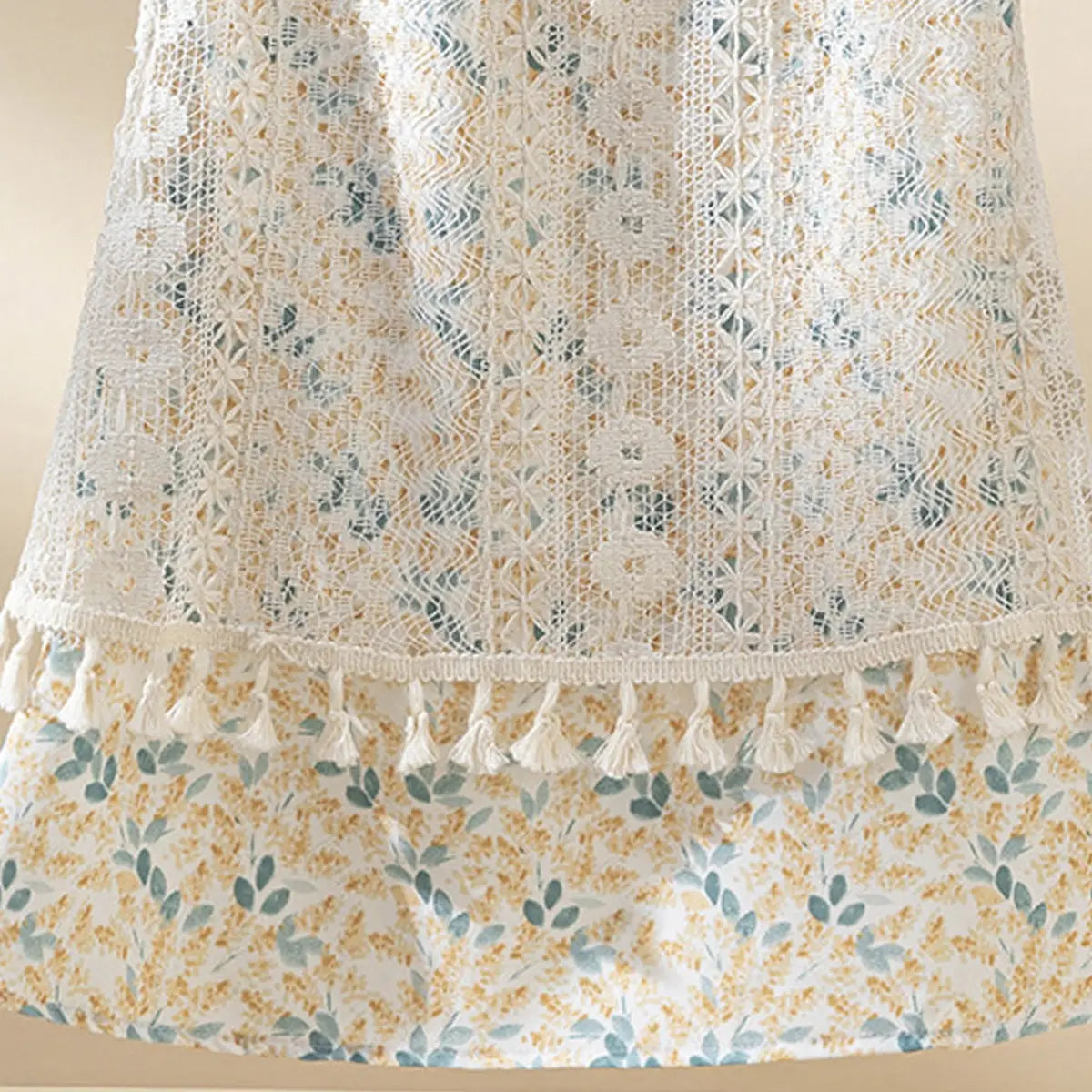Girls Off White Floral Print Sleeveless Lace Overlay A-line Dress Casual Dresses