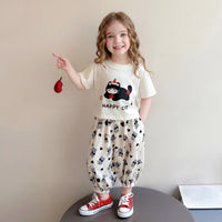 Girls Off White Happy Cat Graphic Top With Balloon Pants Sets Sets Off White 1-2 Y