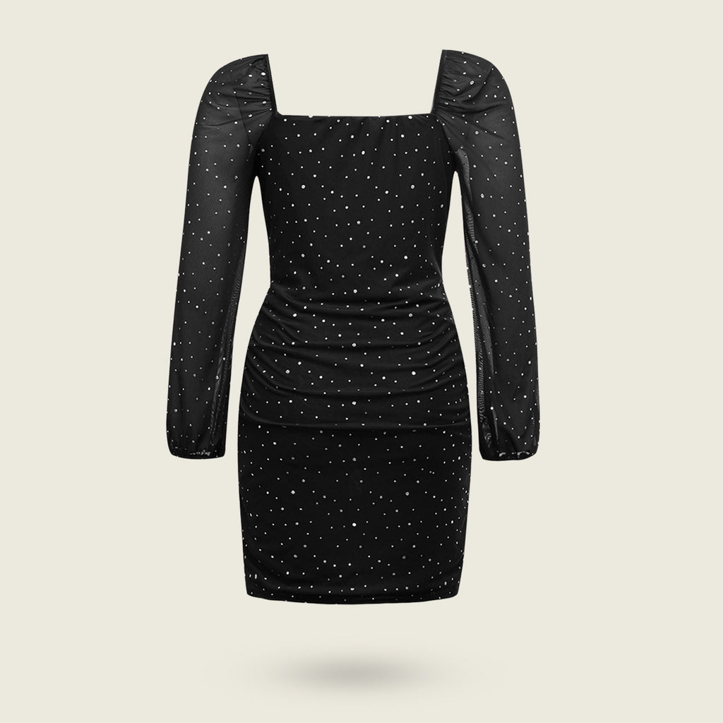 Girls Black Sequined Long Sleeves Square Neck Bodycon Dress Party Dresses