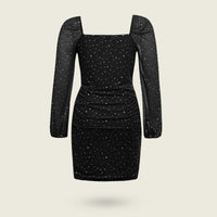 Girls Black Sequined Long Sleeves Square Neck Bodycon Dress Party Dresses