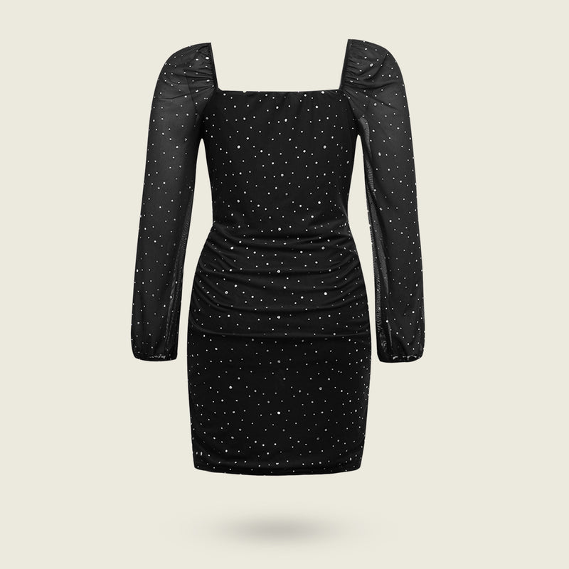 Girls Black Sequined Long Sleeves Square Neck Bodycon Dress Party Dresses
