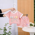 Girls Pink Flower Applique Short Sleeves Top With Shorts Set 2 pc. Sets Pink 1-2 Y