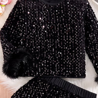 Girls Black Sequins Embellished Top With Skirt Sets 2 pc. Sets