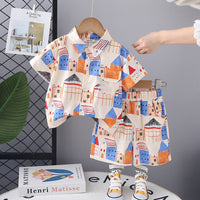Boys Apricot Printed Short Sleeve Shirt With Shorts Set 2 pc. Sets Apricot 1-2 Y