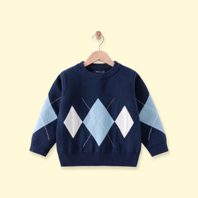 Boys Navy Blue Diamond Jacquard Long Sleeve Sweater Sweaters & Cardigans Navy Blue 1-2 Y