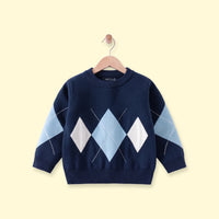 Boys Navy Blue Diamond Jacquard Long Sleeve Sweater Sweaters & Cardigans Navy Blue 1-2 Y
