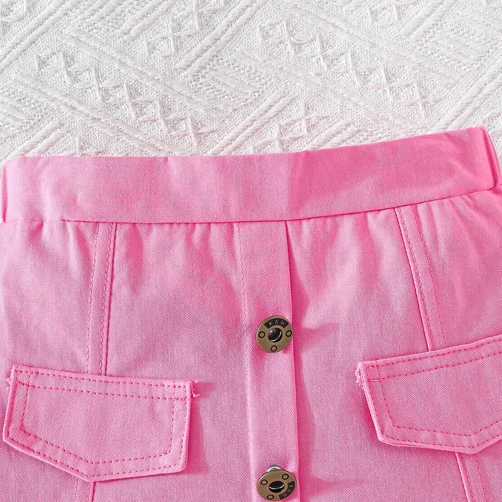 Girls Pink Self-Design Crop Length Top With Skirt Sets 2 pc. Sets