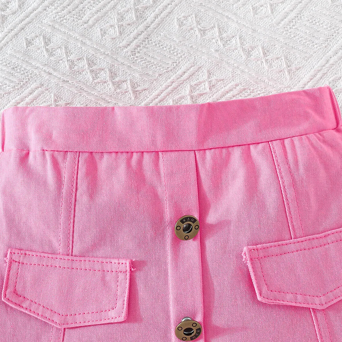 Girls Pink Self-Design Crop Length Top With Skirt Sets 2 pc. Sets