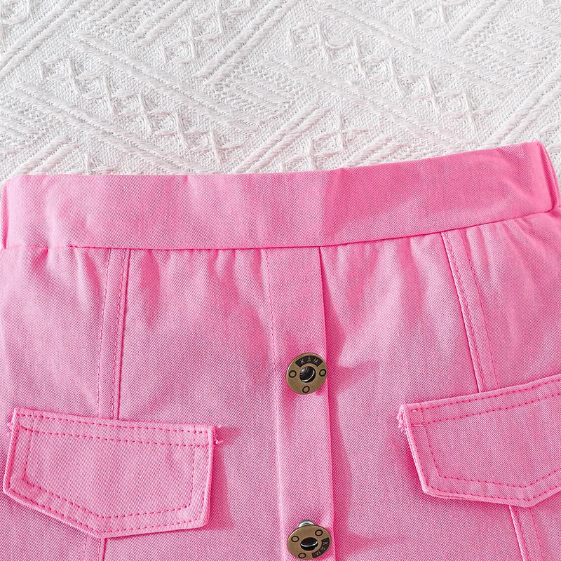 Girls Pink Self-Design Crop Length Top With Skirt Sets 2 pc. Sets