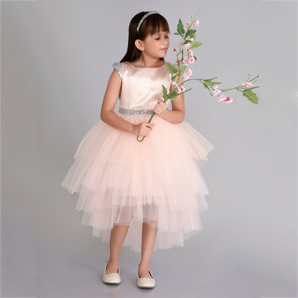 Girls Tiered Tulle High-Low Party Dress