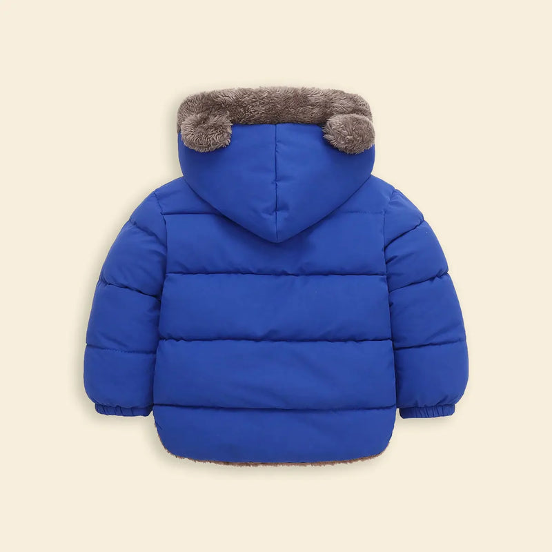 Boys Royal Blue Zip-up Puffer Jacket With Bear Ear On Hood Coats & Jackets