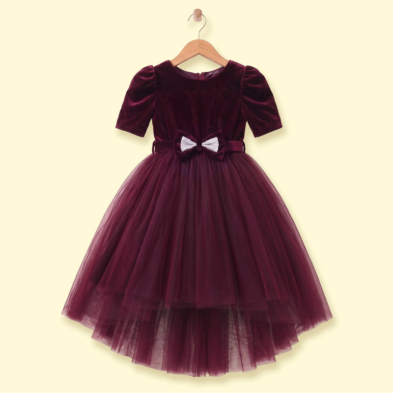 Girls Purple Solid High-Low Party Dress Party Dresses Purple 1-2 Y