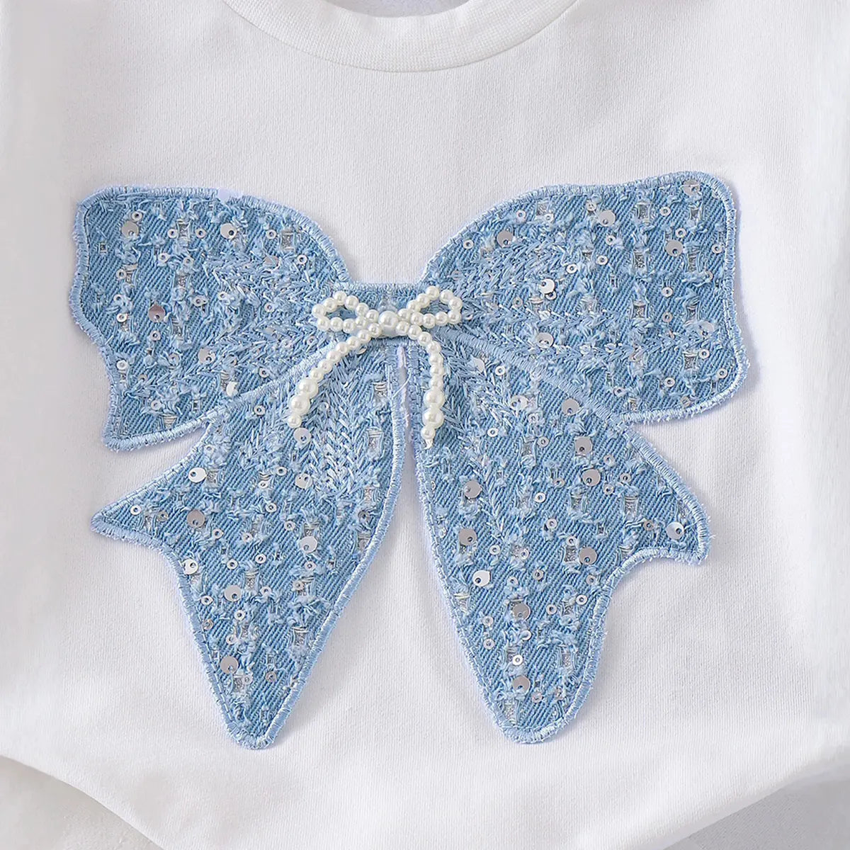 Girls White Bow Applique Short Sleeve T-Shirt With Pants Sets 2 pc. Sets