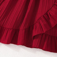 Girls Maroon Flutter Sleeves Bottom Ruffled Fit & Flare Dress Casual Dresses