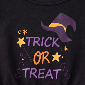 Girls Black Trick Or Treat Typography Print Fit & Flare Dress Casual Dresses