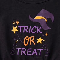 Girls Black Trick Or Treat Typography Print Fit & Flare Dress Casual Dresses