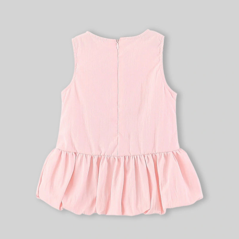 Girls Pink Butterfly Applique Flounce Hem A-line Dress Casual Dresses