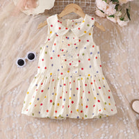 Girls Off White Polka Dot Print Peter Pan Collar Balloon Dress Casual Dresses Off White 1-2 Y