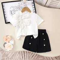 Girls White Floral Applique Short Sleeve Top With Shorts Sets 2 pc. Sets White 3-4 Y