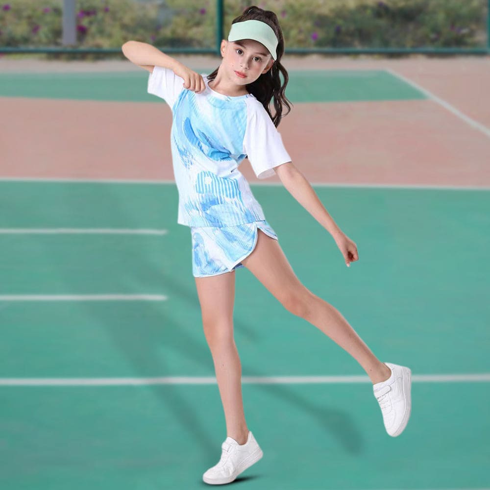 Girls Short Sleeve Printed Top With Sports Shorts