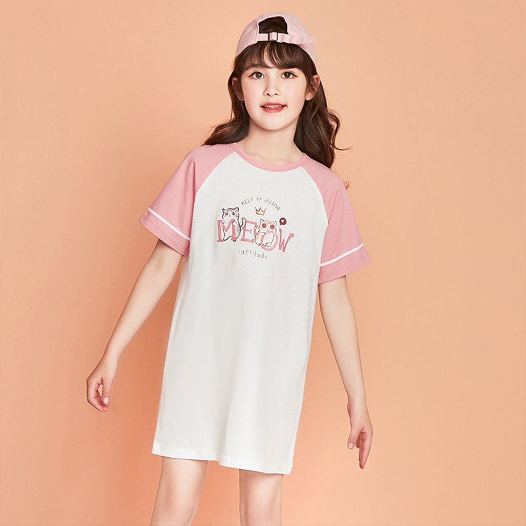 Girls Raglan Sleeves Printed T-shirt Dress