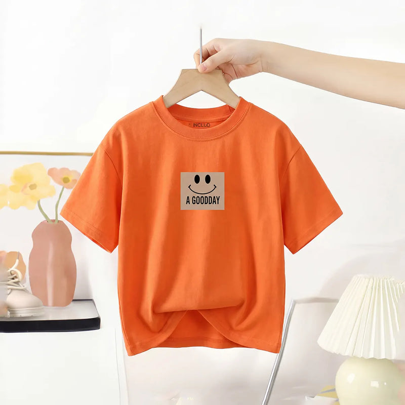 Boys Orange Short Sleeve Good Day Typography Printed T-Shirt Tshirts Orange 1-2 Y