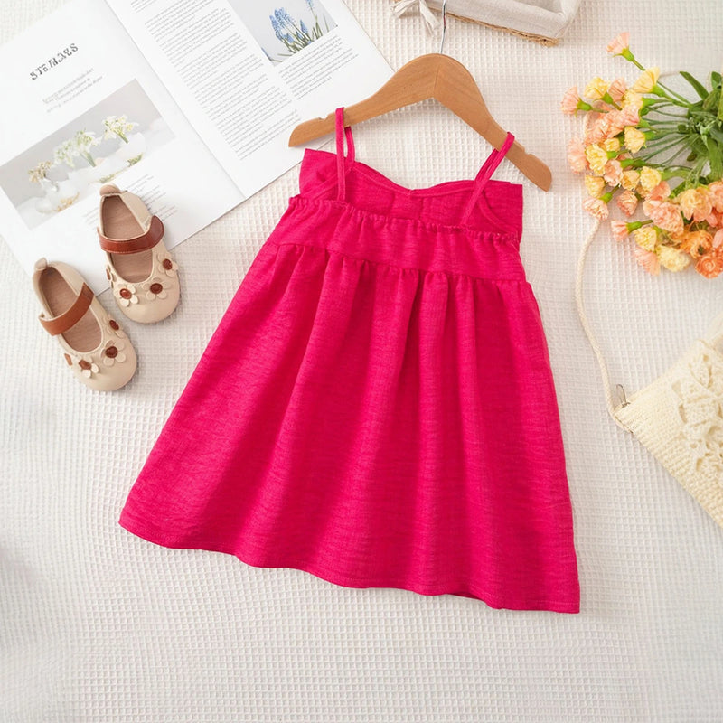 Girls Fuchsia Textured Sleeveless Fit & Flare Dress With Bow Detail Casual Dresses