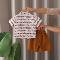 Boys Brown Printed Contrast Front Pocket Shirt With Shorts Set 2 pc. Sets