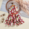 Girls Maroon Floral Printed Shirt Dress With Belt Casual Dresses Maroon 3-4 Y