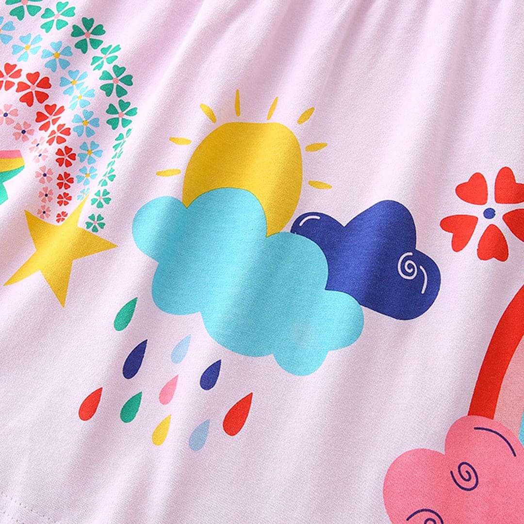 Girls Short Sleeve Rainbow Graphic Dress Casual Dresses   