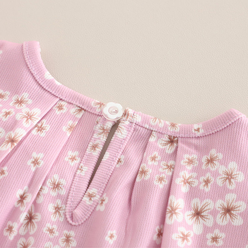 Girls Pink Floral Printed Tunic With T-Shirt & Pants Set Sets