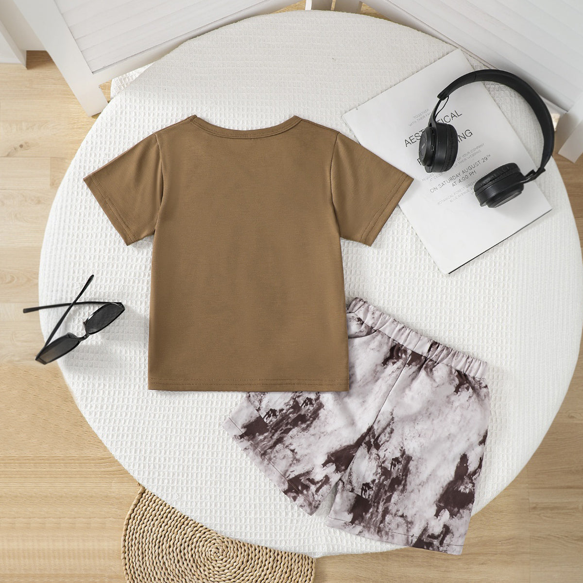 Boys Brown Printed Short Sleeves T-Shirt With Elasticated Printed Shorts Set 2 pc. Sets