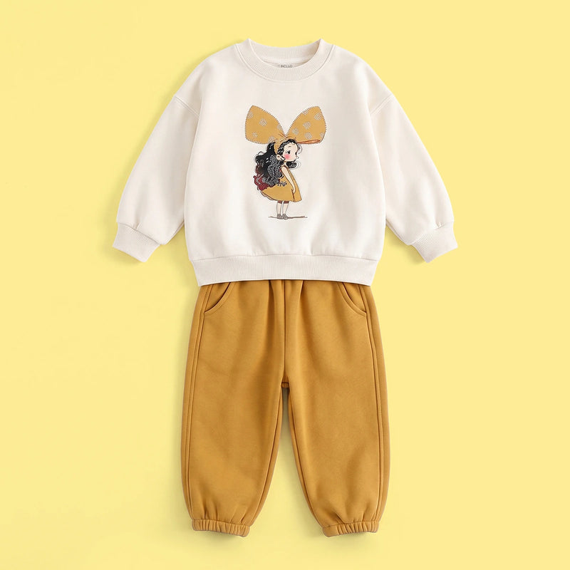 Girls Graphic Sweatshirt With Mustard Pants Sets Sets Mustard 1-2 Y