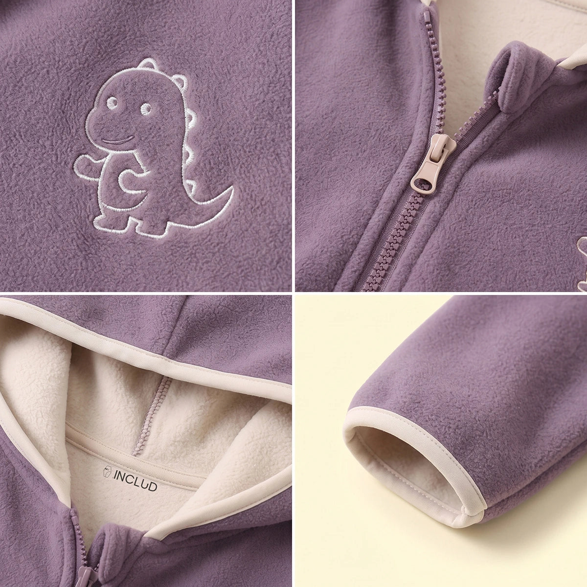 Boys Purple Dinosaur Embroidered Hooded Jacket Coats & Jackets
