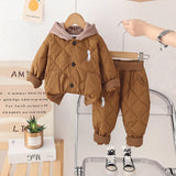 Boys Brown Self-Design Jacket With Trouser Sets