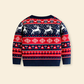Boys Navy Blue Sweater With Self-Design Christmas Themed Patterns Sweaters & Cardigans