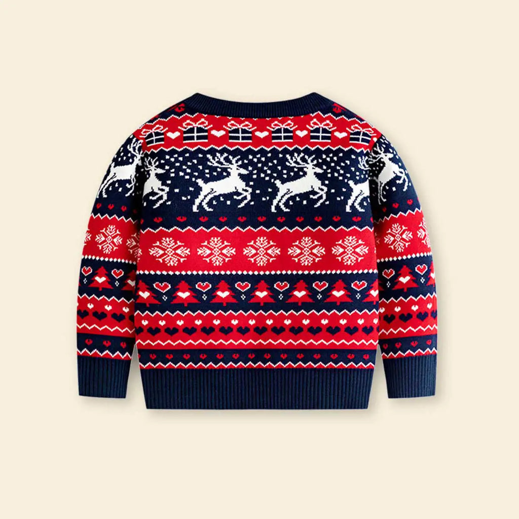 Boys Navy Blue Sweater With Self-Design Christmas Themed Patterns Sweaters & Cardigans
